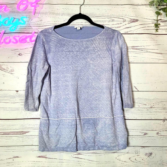 Pure Jill Sweaters - Pure Jill Blue Crew Neck Long Sleeve Pullover Sweater Linen Blend Small Petite
